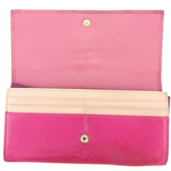 Auth Saint Laurent Long Wallet YSL Logo Pink Leather - Picture 7 of 9